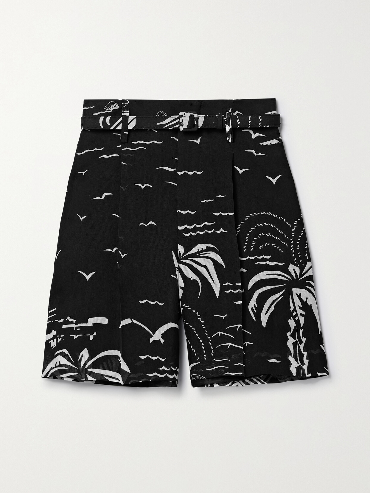 Ralph Lauren Keri Belted Pleated Printed Mulberry Silk Shorts In Black