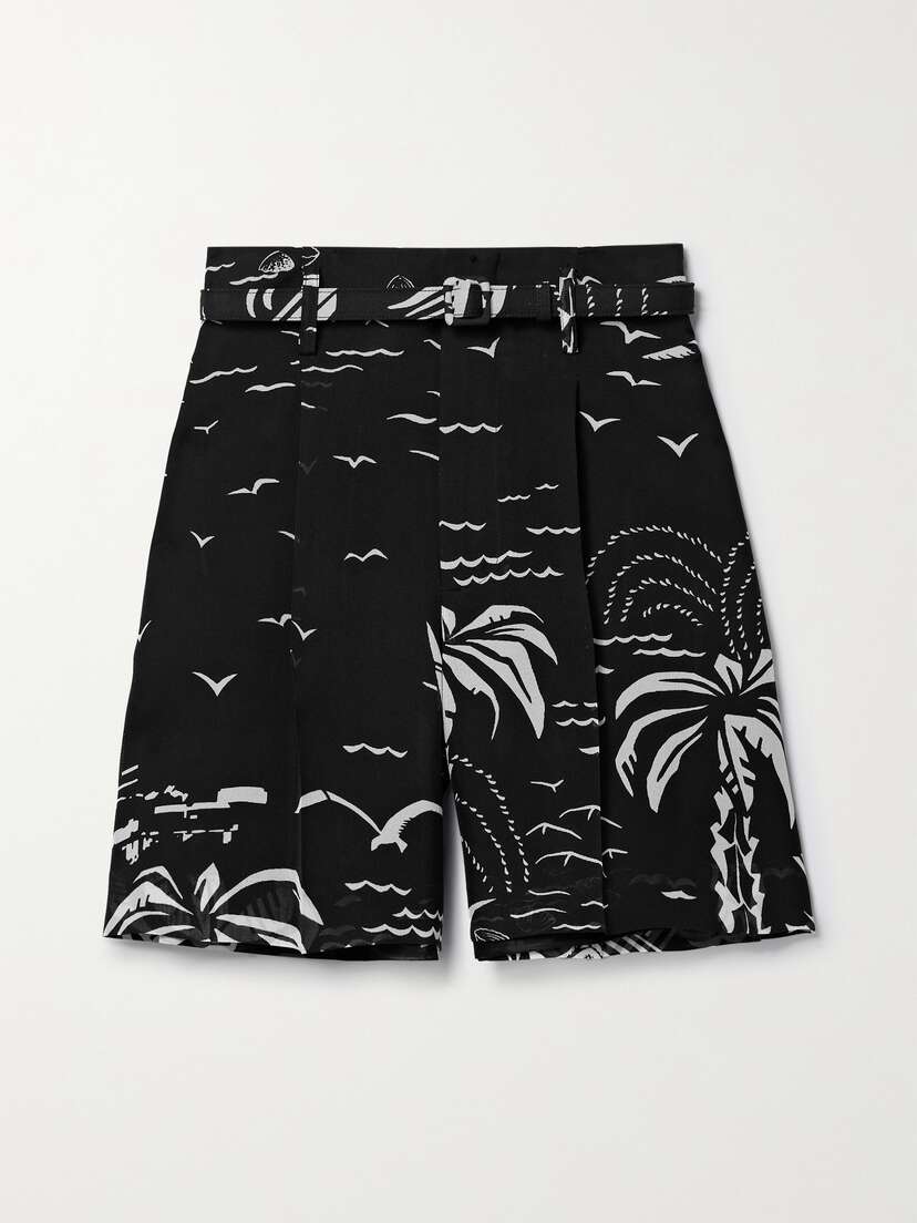 Ralph Lauren Collection Keri Belted Pleated Printed Mulberry Silk Shorts