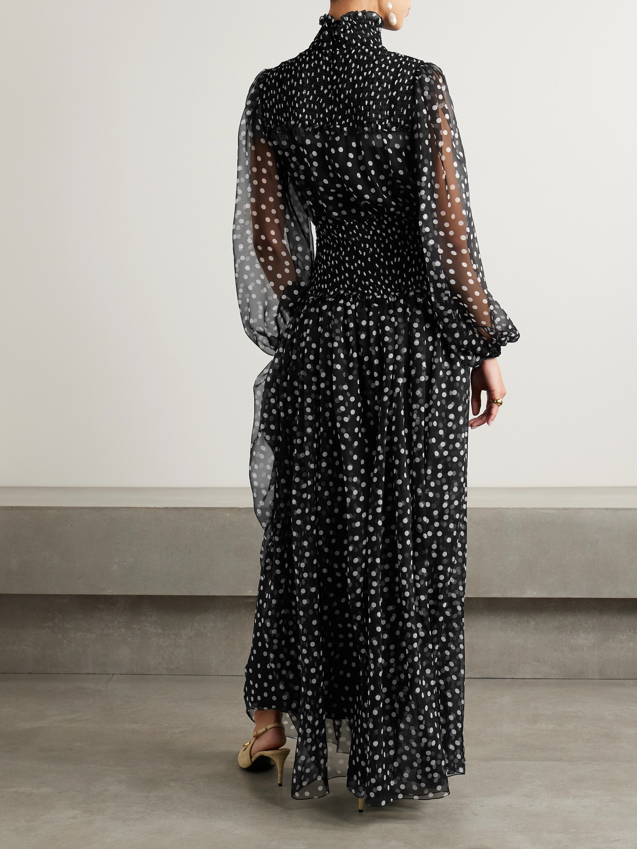 Dolce & Gabbana Printed Shirred Silk-georgette Maxi Dress In Black
