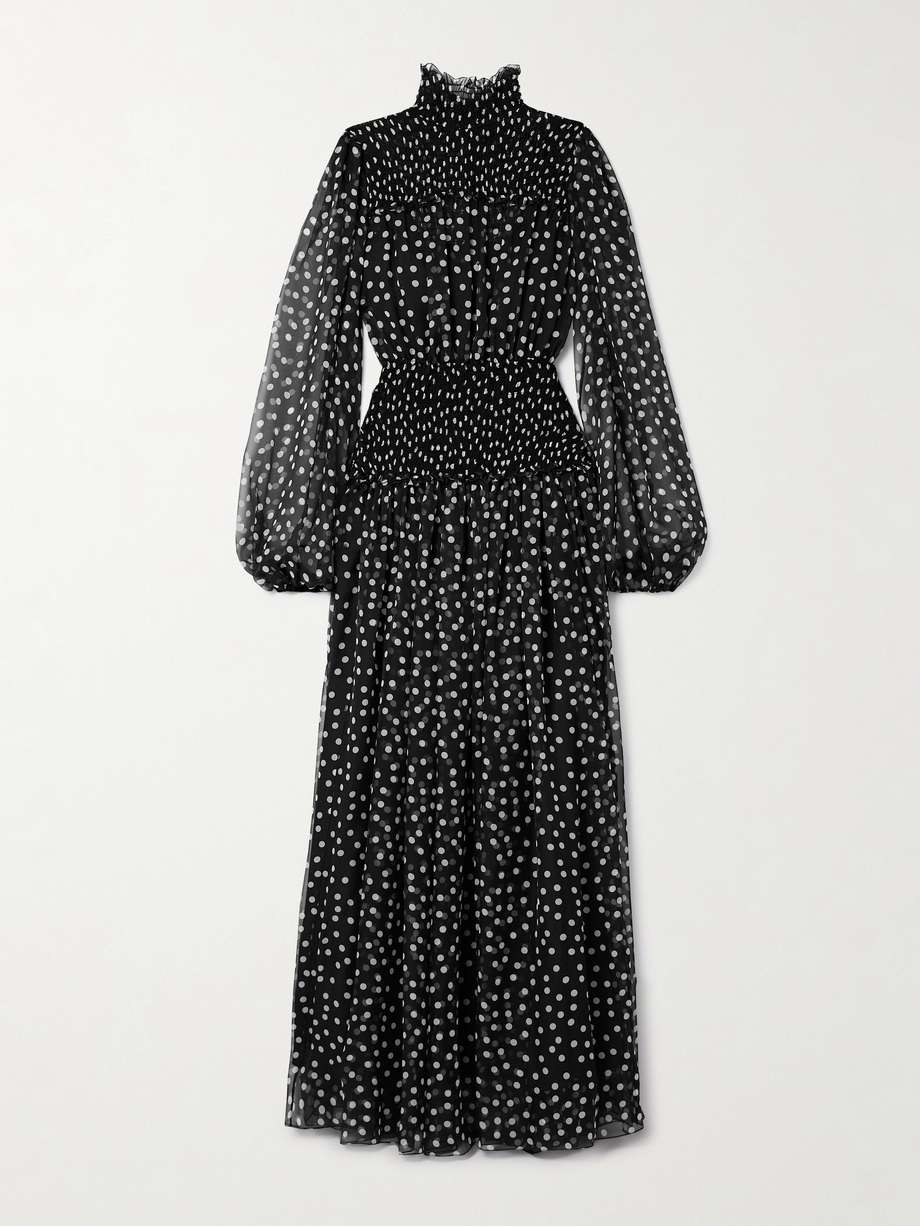 printed shirred silk-georgette maxi dress