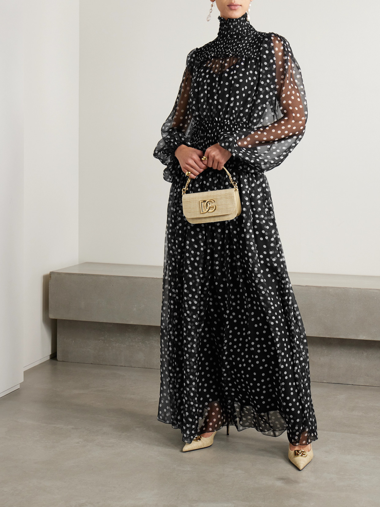 Dolce & Gabbana Printed Shirred Silk-georgette Maxi Dress In Black