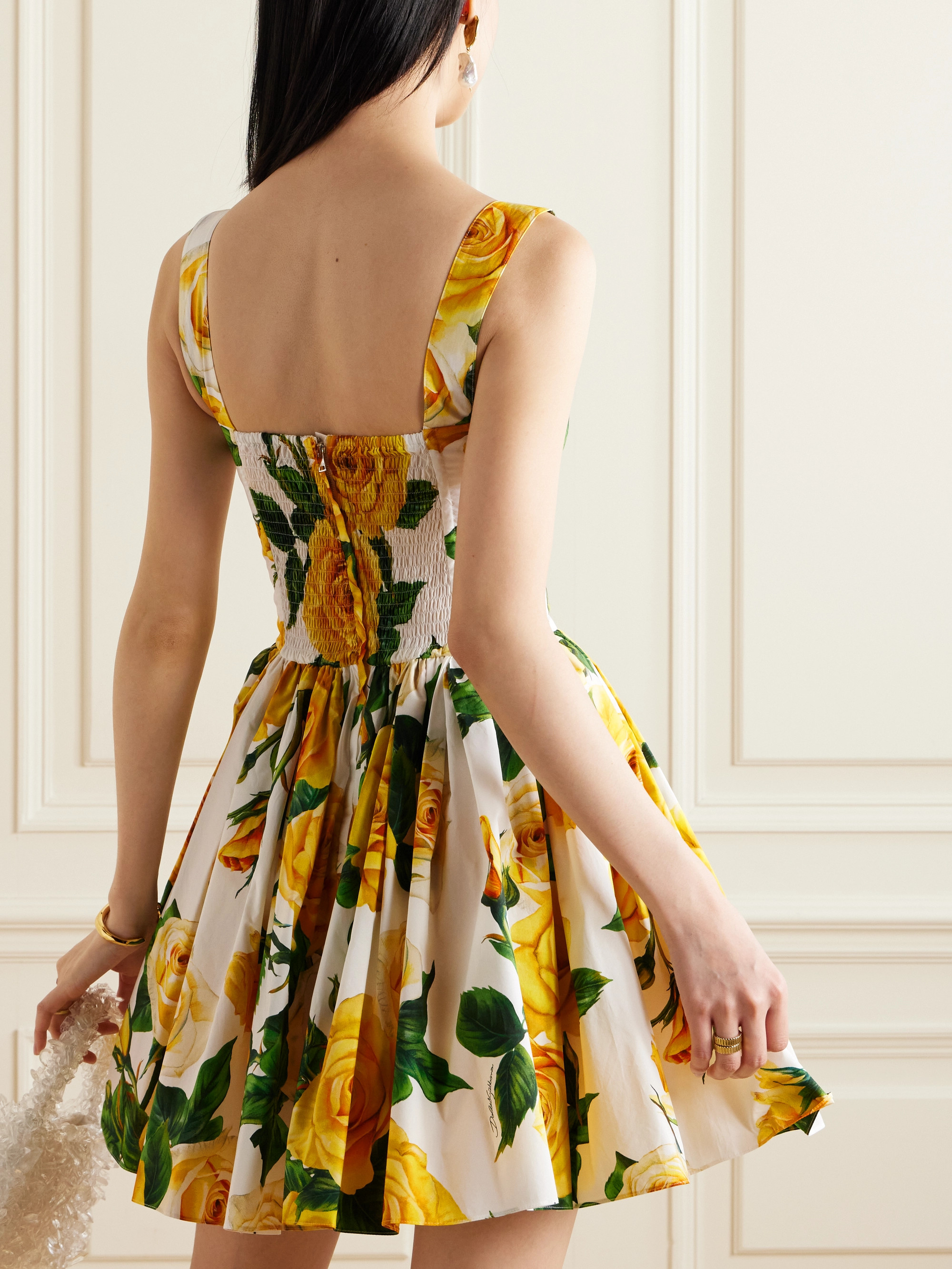 Dolce&Gabbana Pleated floral-print cotton-poplin mini dress thumbnail