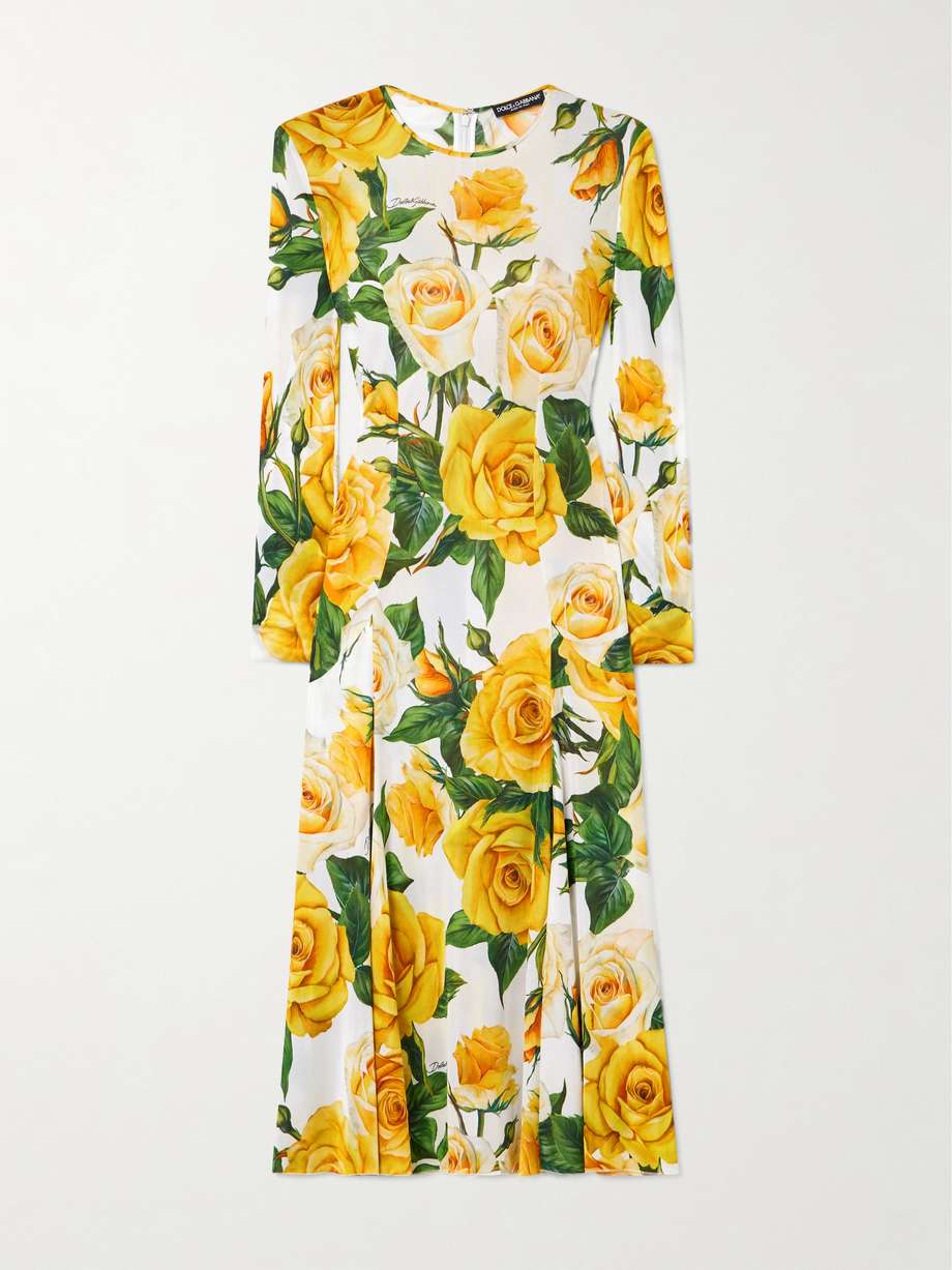 floral-print organza midi dress