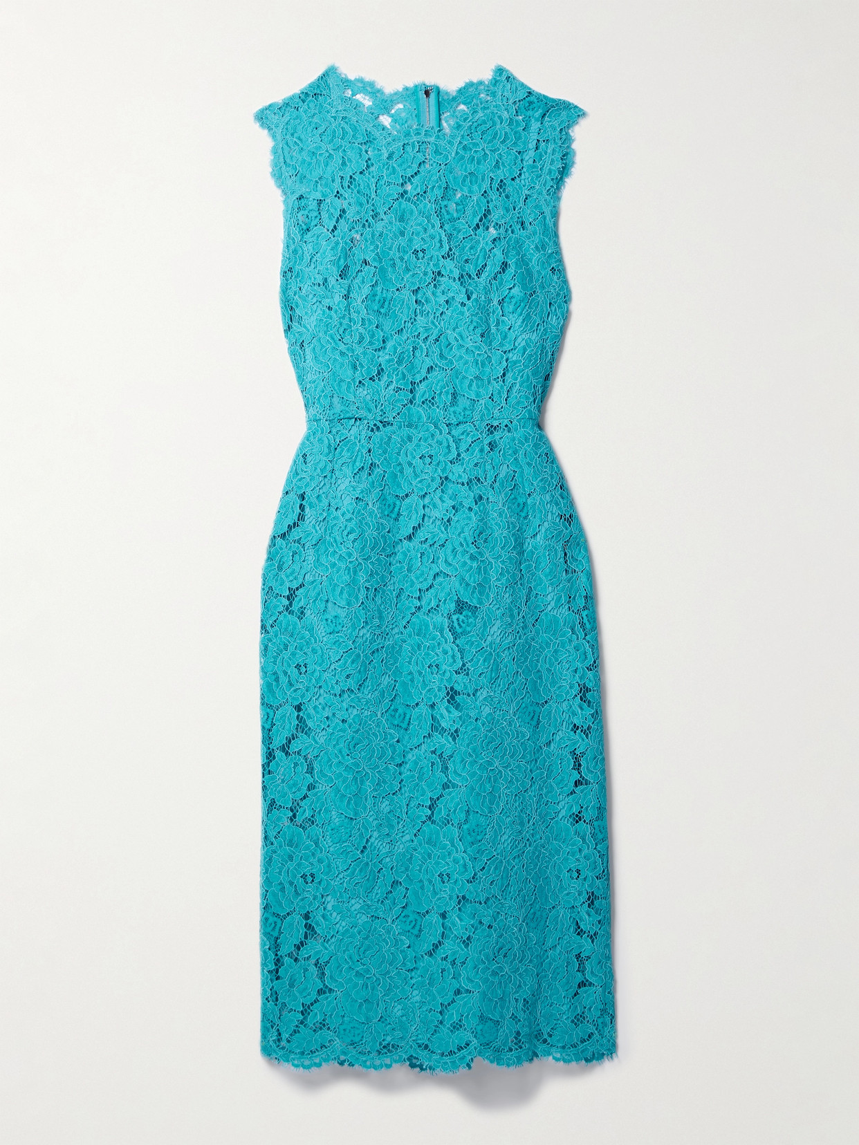 Dolce & Gabbana Midi Light Blue Sleeveless Dress In Floreal Lace Woman