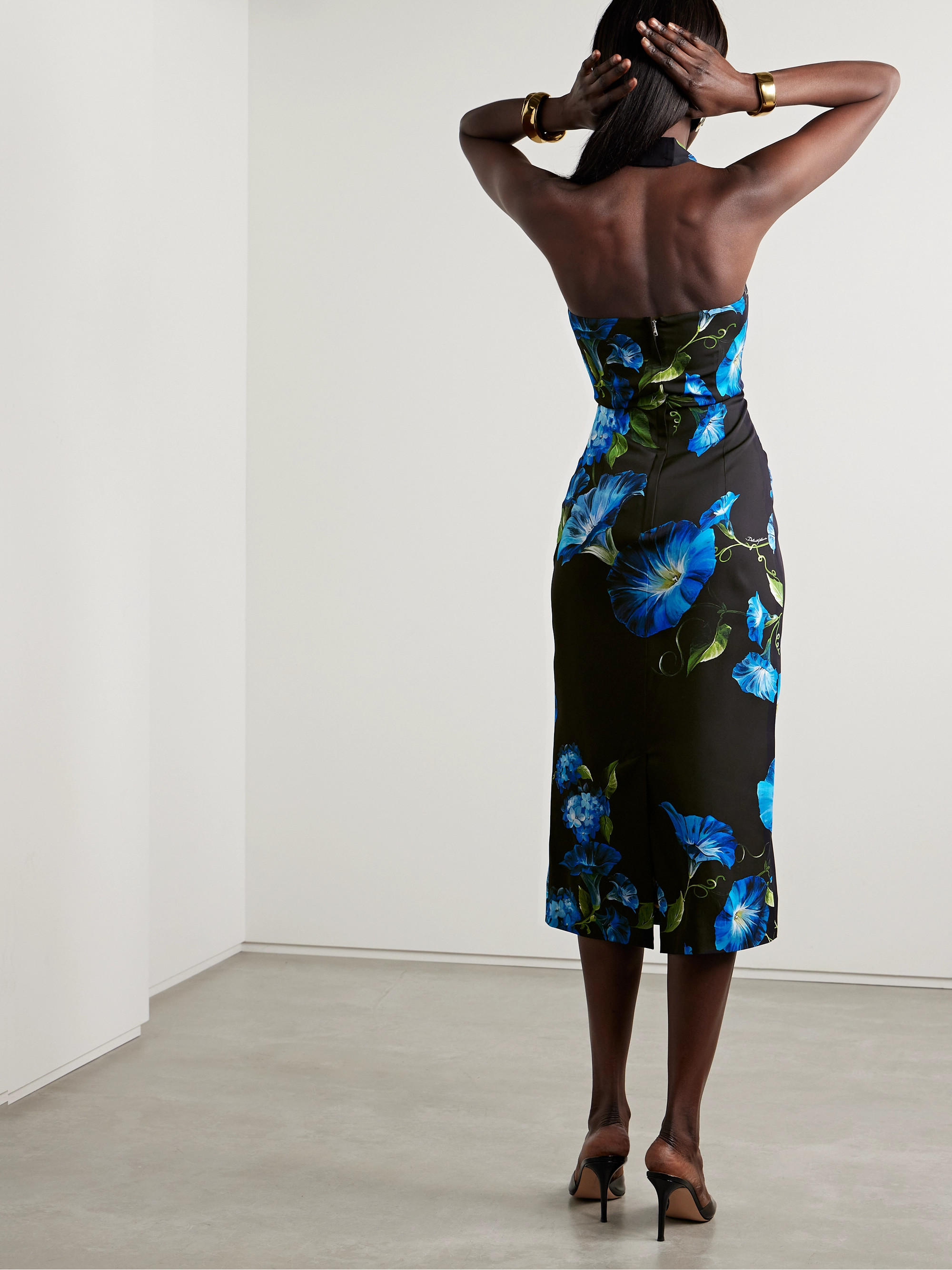 Dolce&Gabbana Floral-print silk-blend charmeuse halterneck midi dress thumbnail