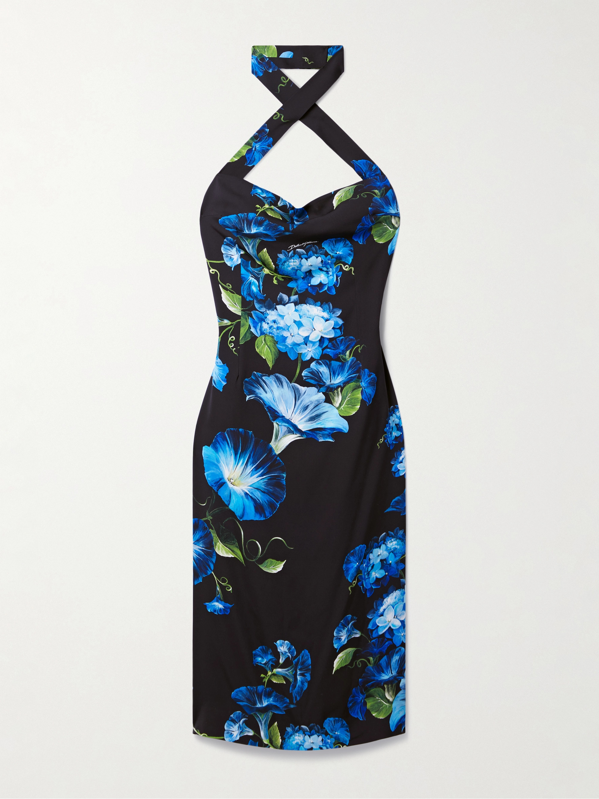 Dolce&Gabbana Floral-print silk-blend charmeuse halterneck midi dress thumbnail