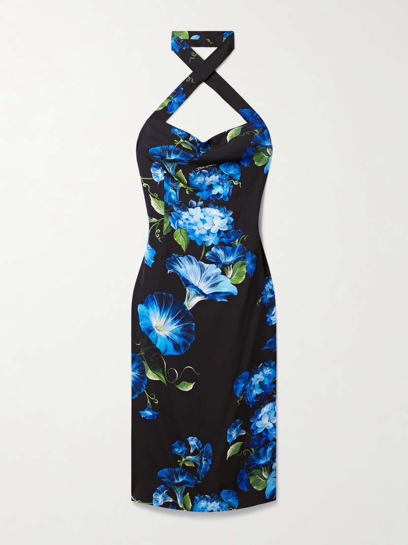Dolce & Gabbana Floral-print Silk-blend Charmeuse Halterneck Midi Dress
