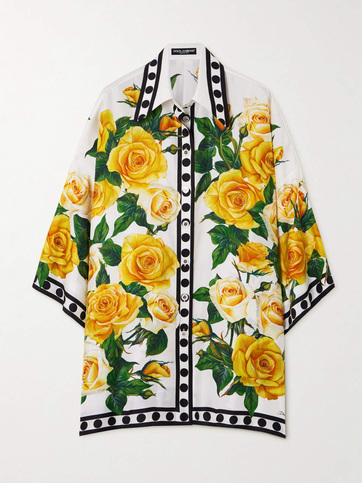 Dolce & Gabbana - Polka-dot Floral-print Silk-twill Blouse - Yellow