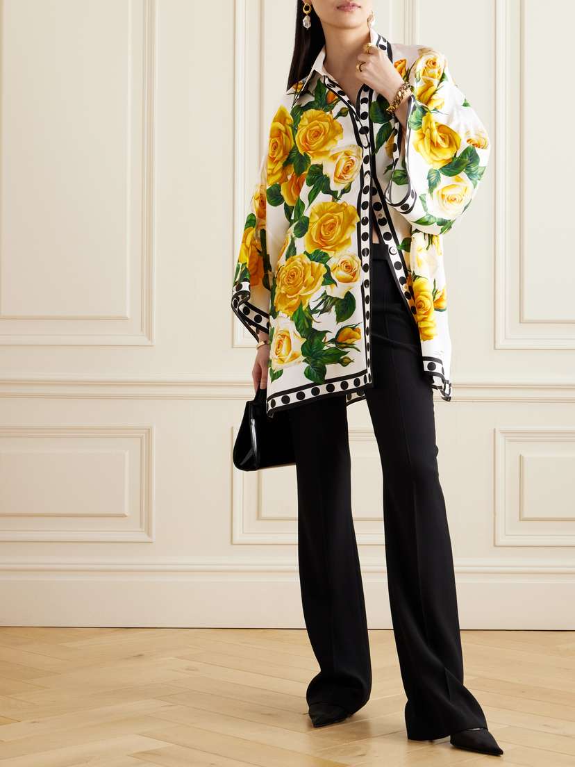 Dolce Gabbana Polka-dot Floral-print Silk-twill Blouse