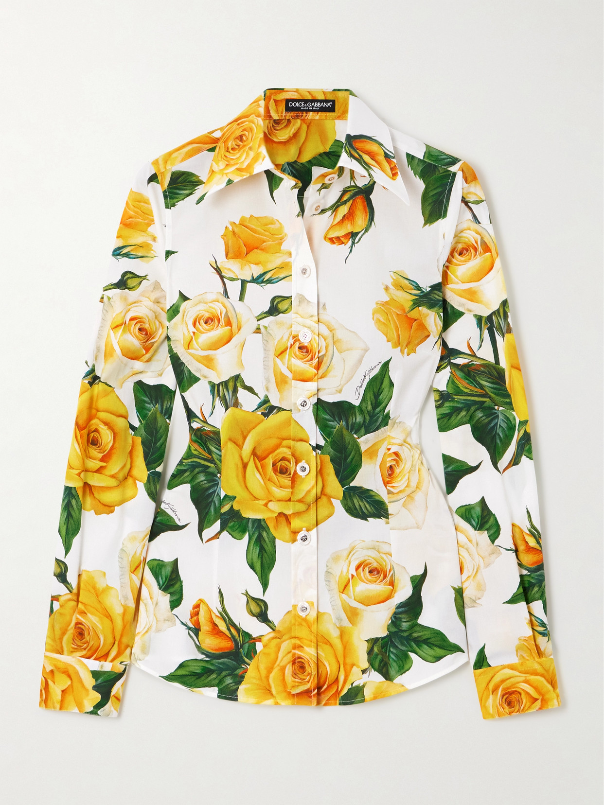 Shop Dolce & Gabbana Floral-print Stretch-cotton Poplin Shirt In Yellow