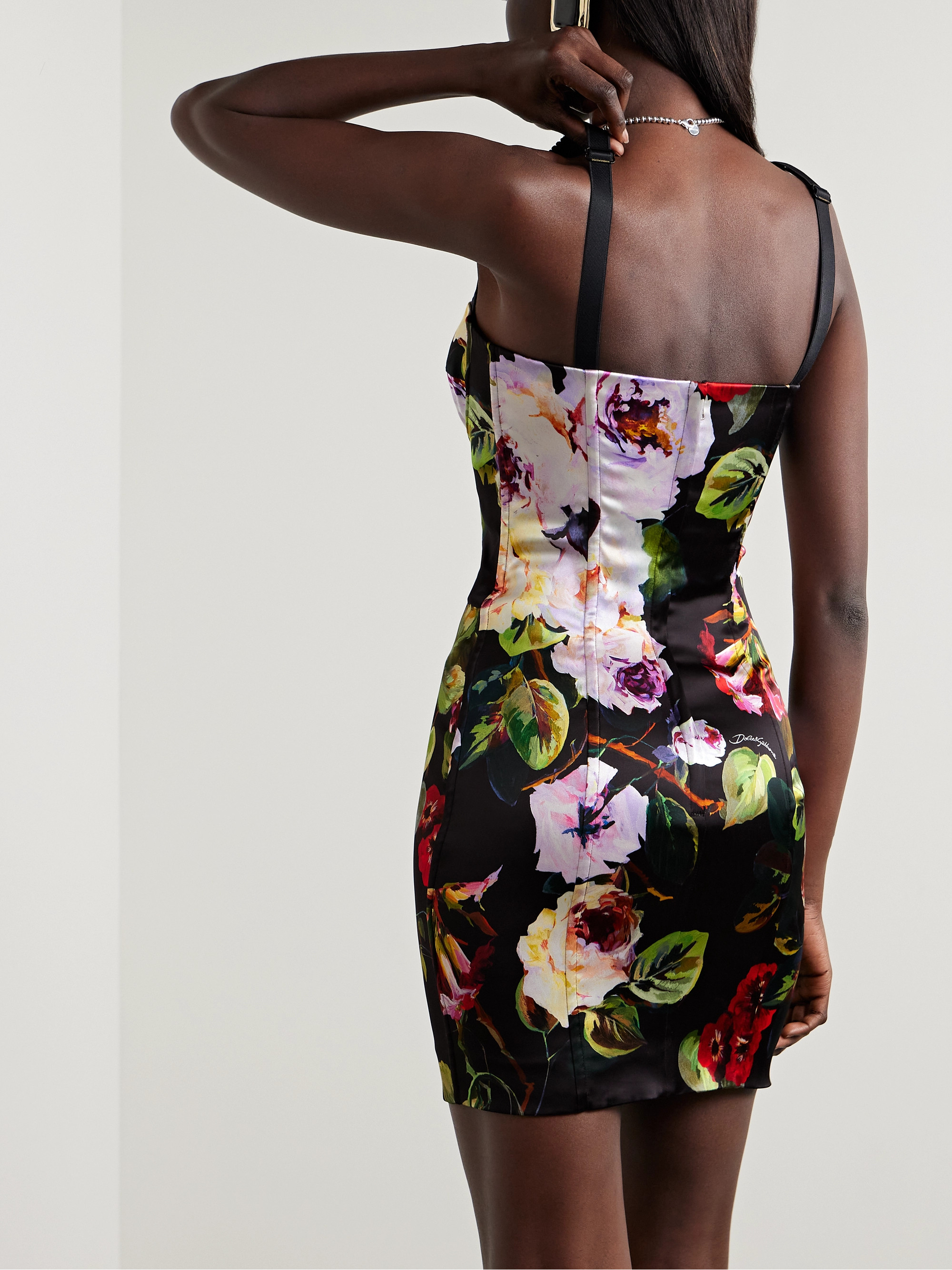 Dolce&Gabbana Floral-print satin bustier mini dress