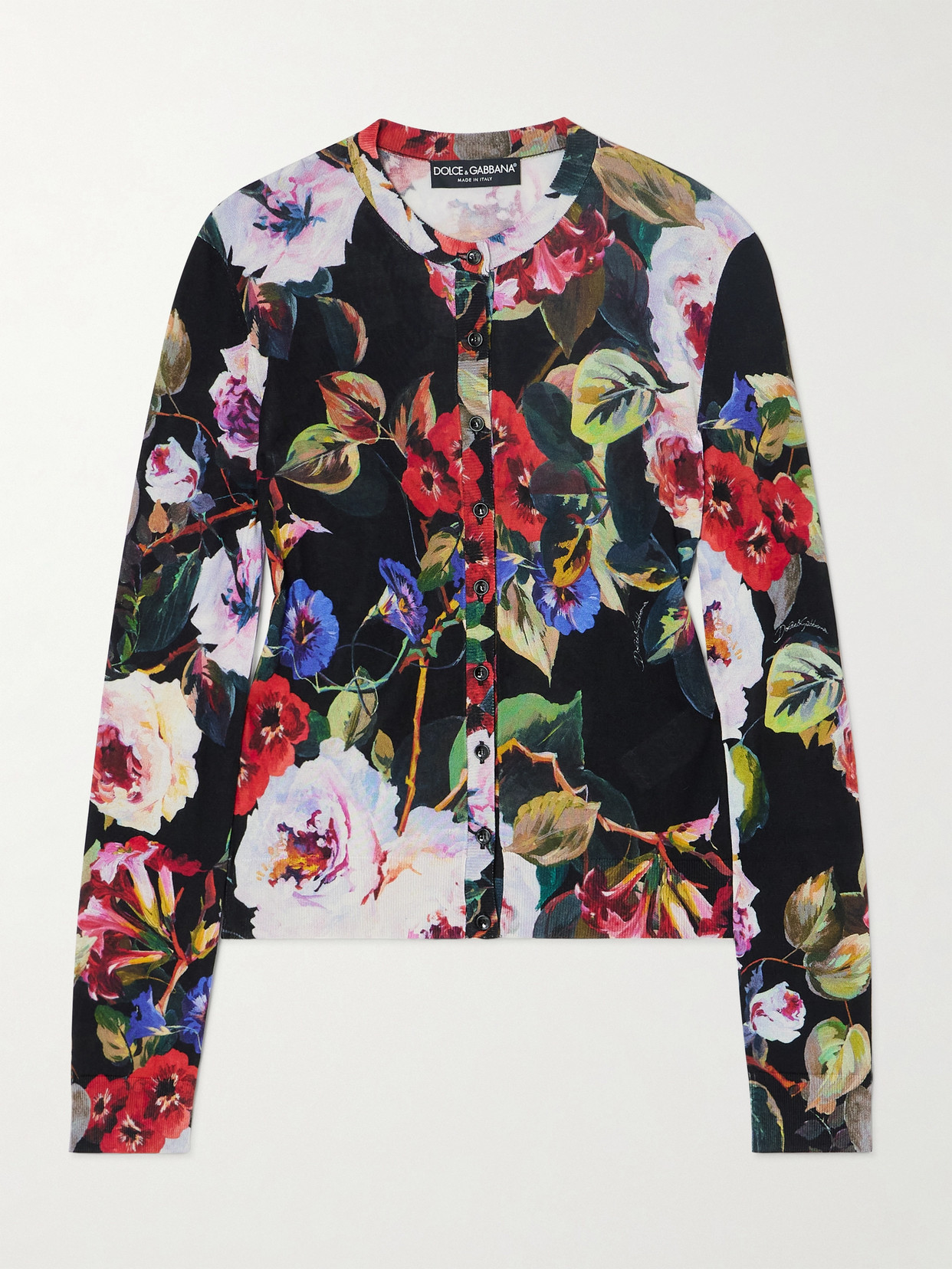 Dolce & Gabbana Floral-print Silk Cardigan In Black