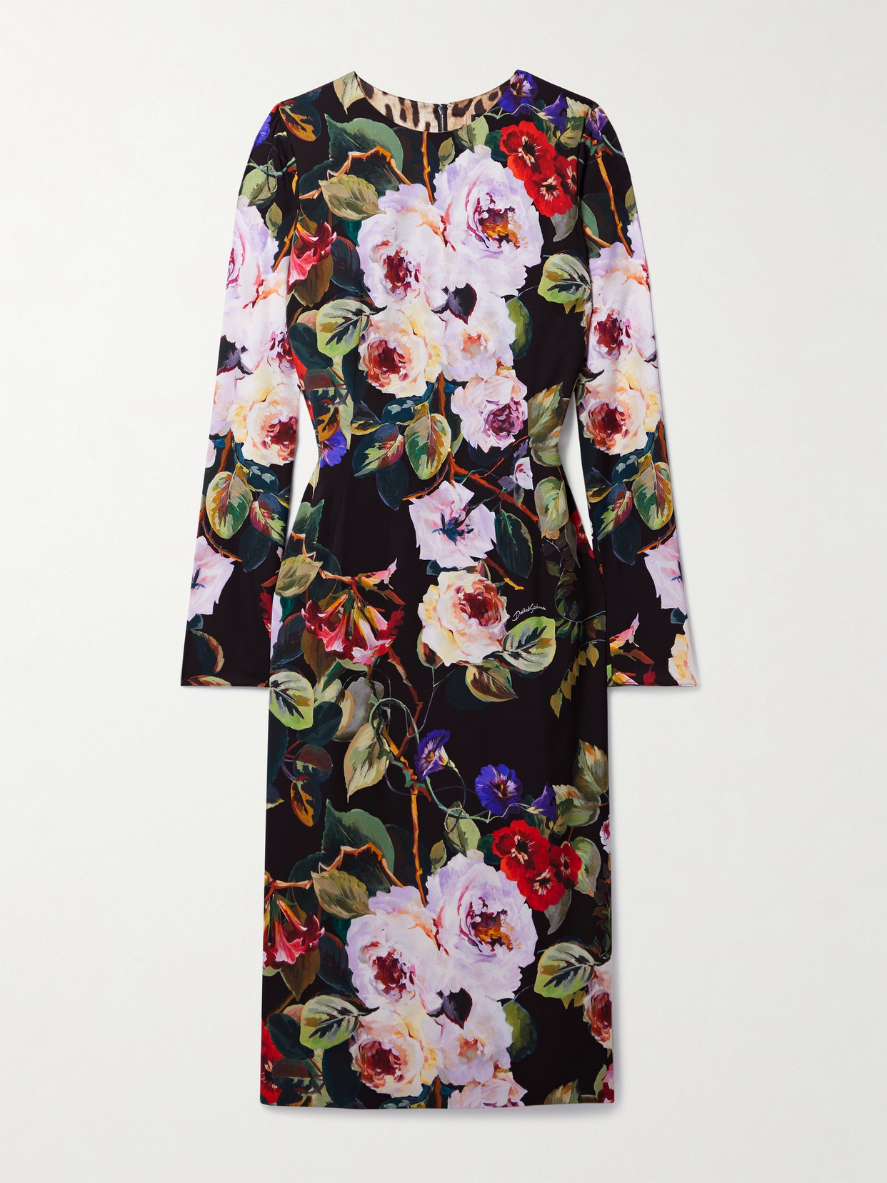 Dolce & Gabbana Black Multi Color Printed Silk Midi Dress In Black