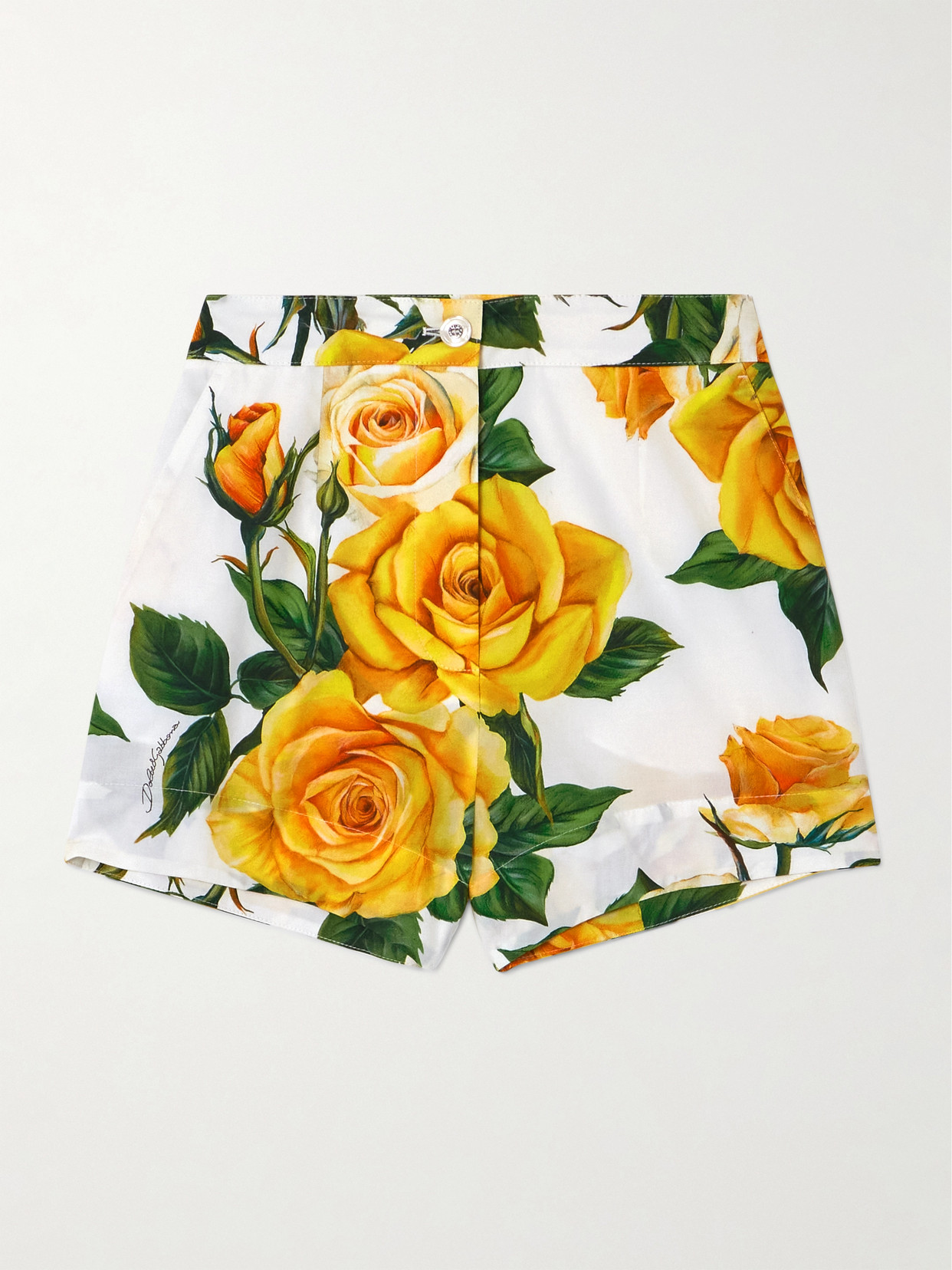 Shop Dolce & Gabbana Floral-print Cotton-poplin Shorts In Yellow