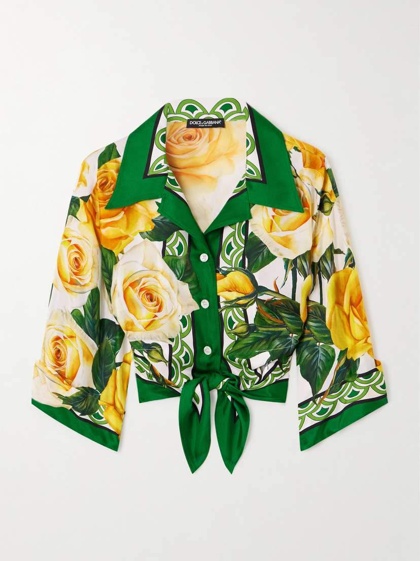 Dolce & Gabbana Cropped Tie-front Floral-print Silk-twill Shirt - IT36