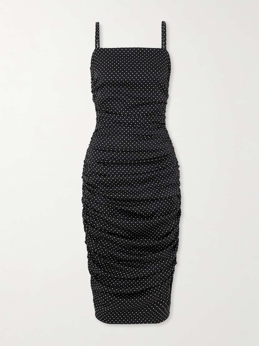 Dolce & Gabbana Gathered Polka-dot Silk-blend Midi Dress