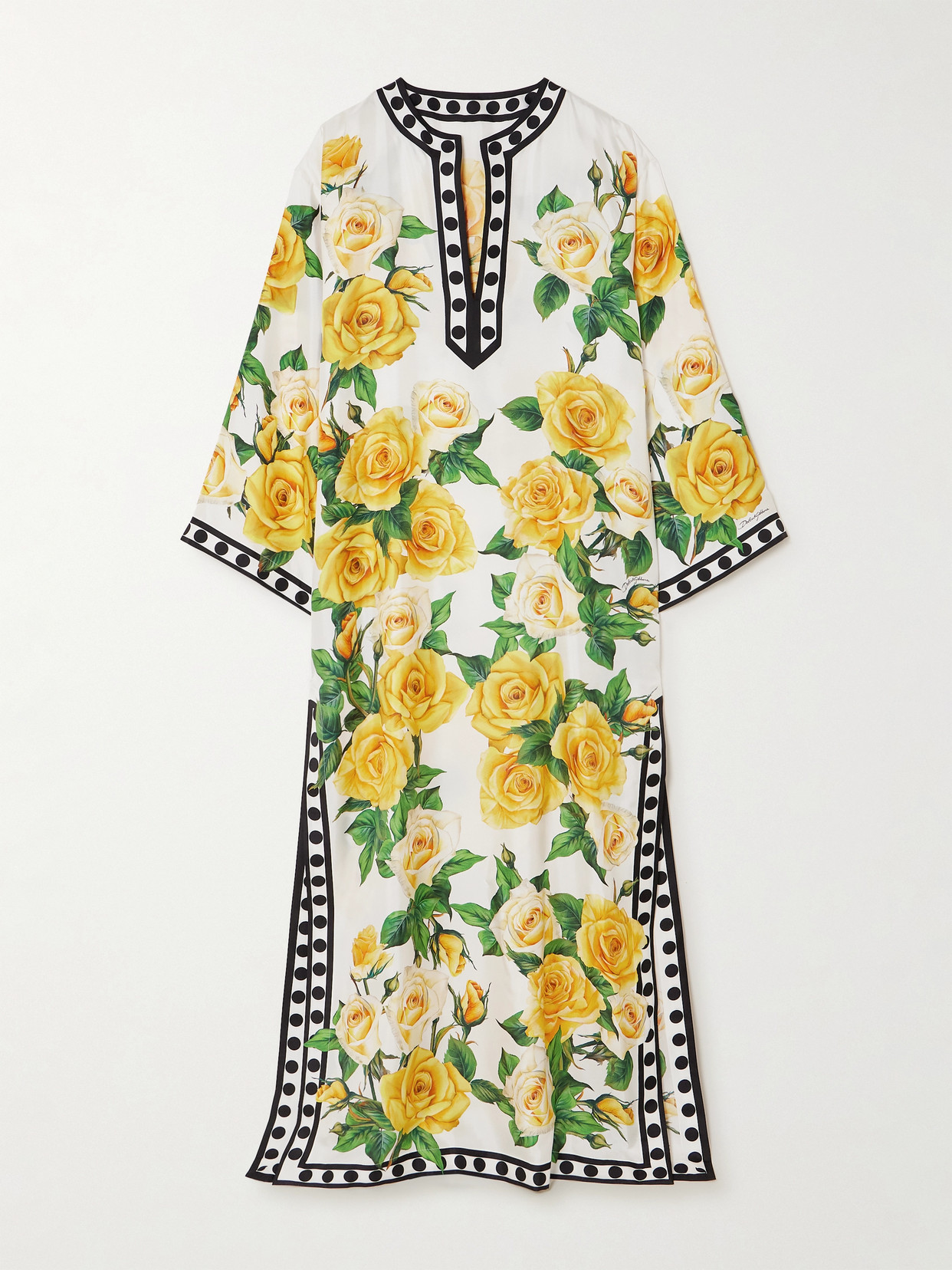 Shop Dolce & Gabbana Printed Silk-twill Kaftan In Yellow