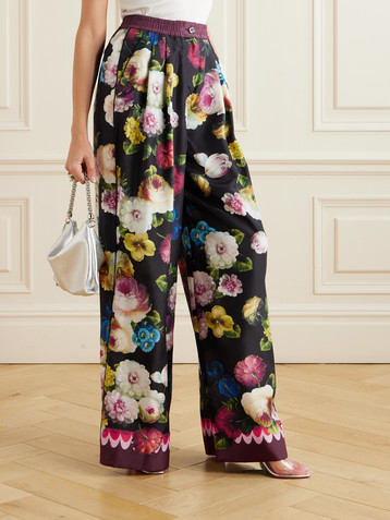 Dolce&Gabbana Floral-print silk-twill wide-leg pants