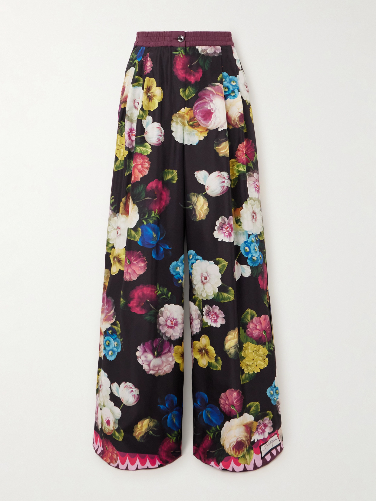 Shop Dolce & Gabbana Floral-print Silk-twill Wide-leg Pants In Black