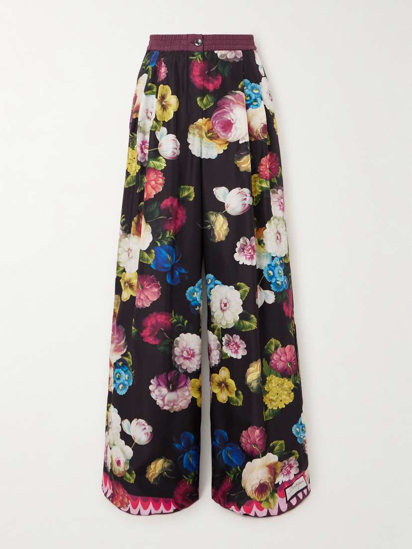 Dolce & Gabbana Floral-print Silk-twill Wide-leg Pants