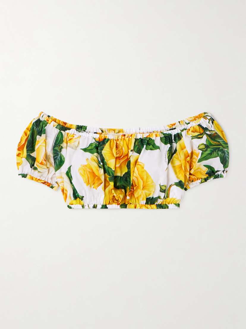 Dolce & Gabbana Off-the-shoulder Floral-print Cotton-poplin Top - IT36