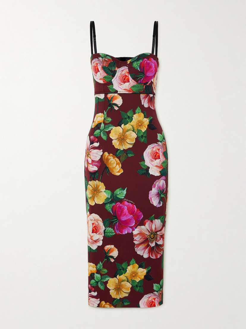 Dolce & Gabbana Floral-print Stretch Silk-blend Midi Dress
