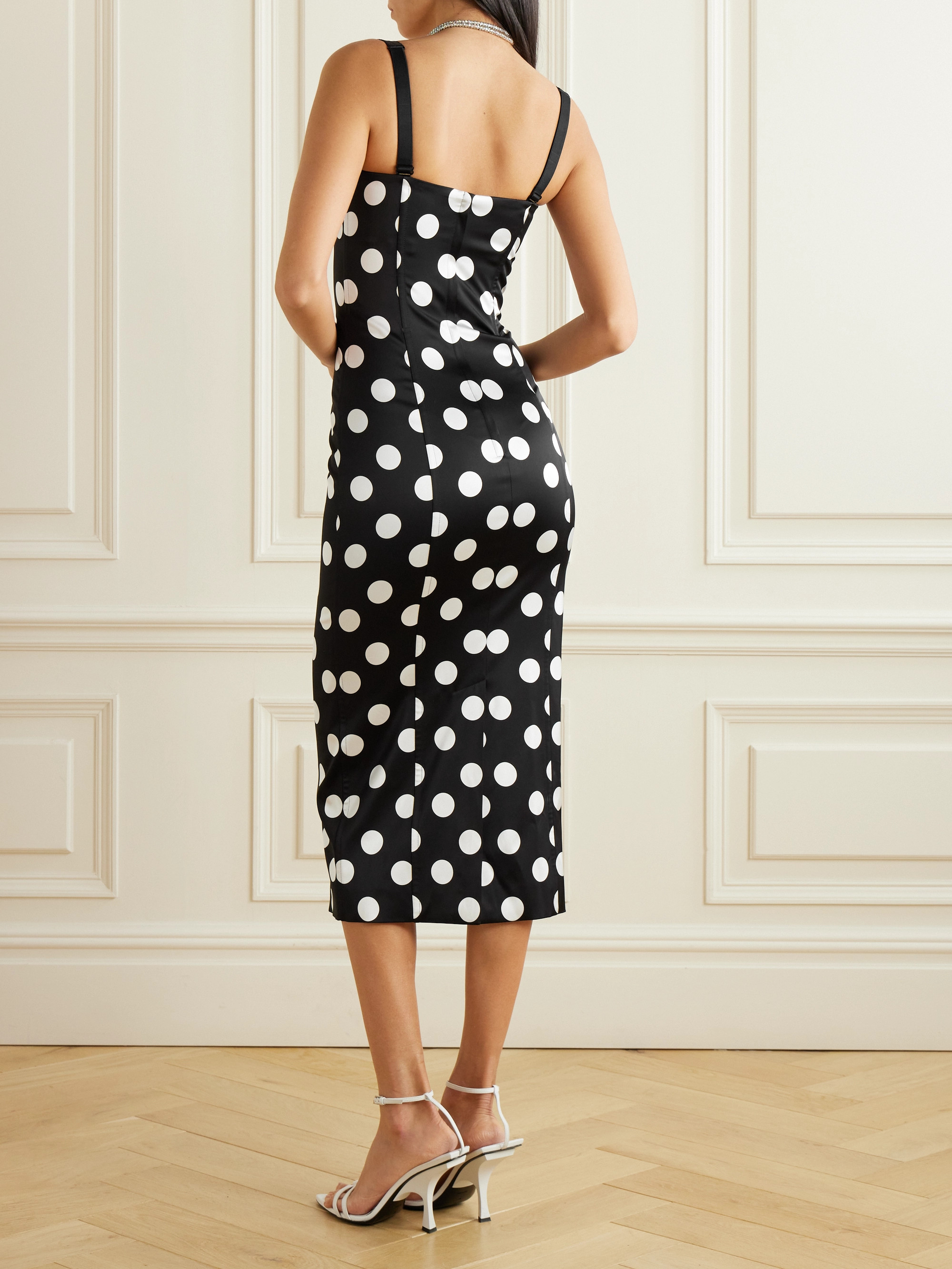 Dolce&Gabbana Polka-dot satin bustier midi dress thumbnail
