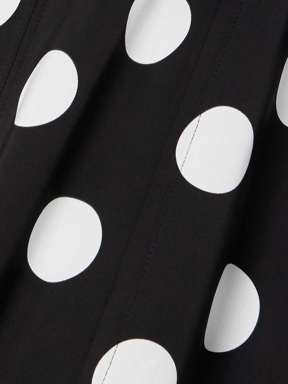 polka-dot satin bustier midi dress