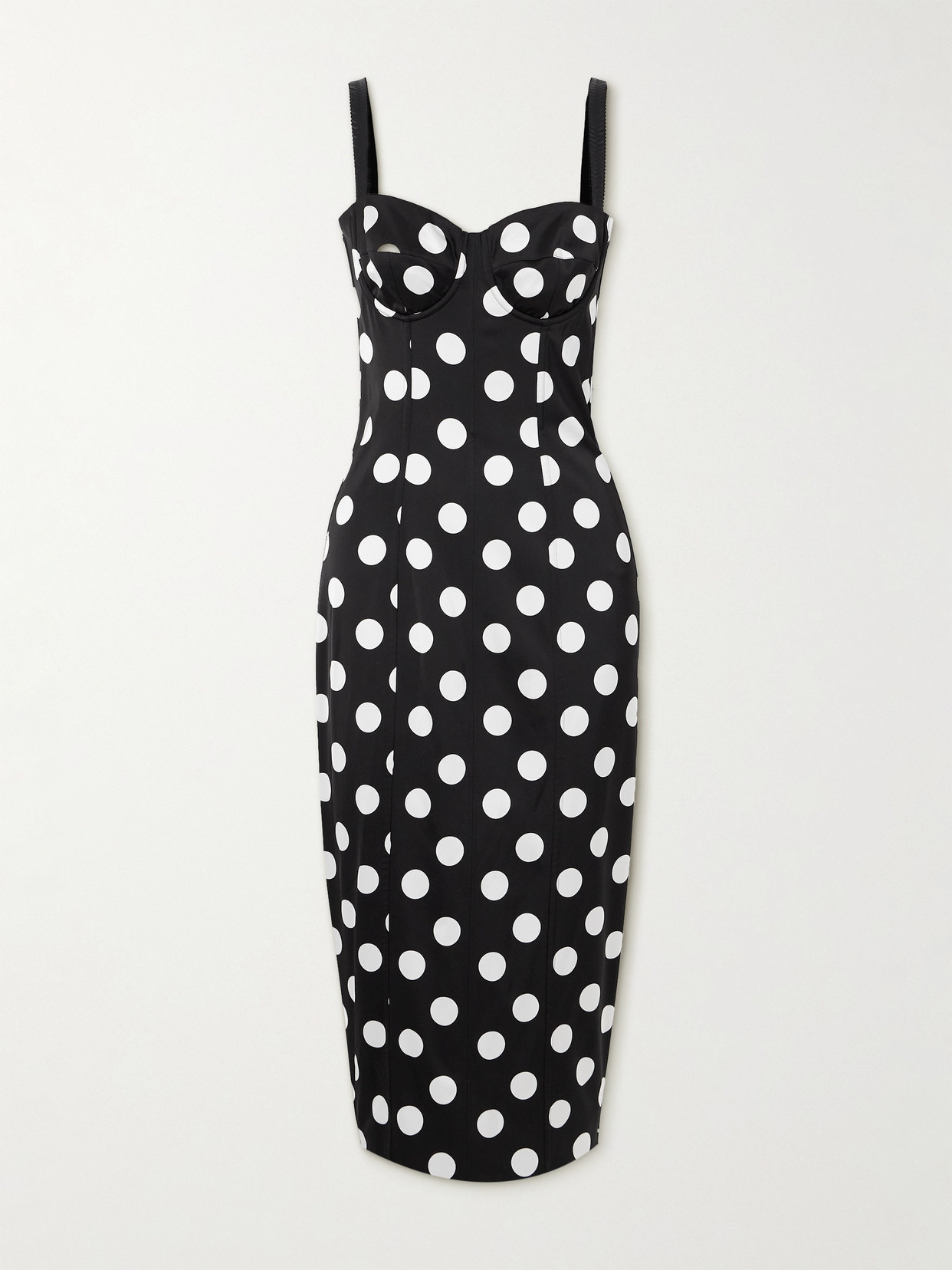 Shop Dolce & Gabbana Polka-dot Satin Bustier Midi Dress In Black