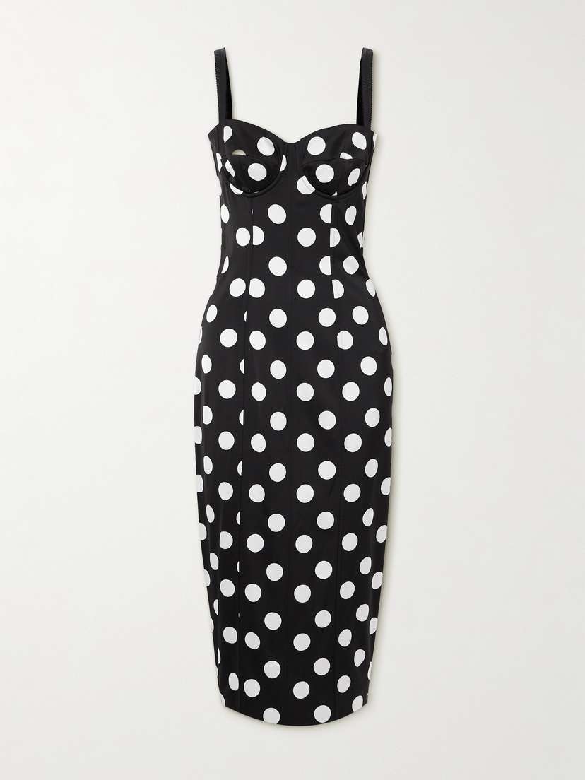 Dolce & Gabbana Polka-dot Satin Bustier Midi Dress