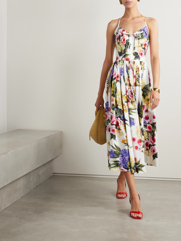 Dolce&Gabbana Gathered floral-print cotton-poplin halterneck midi dress