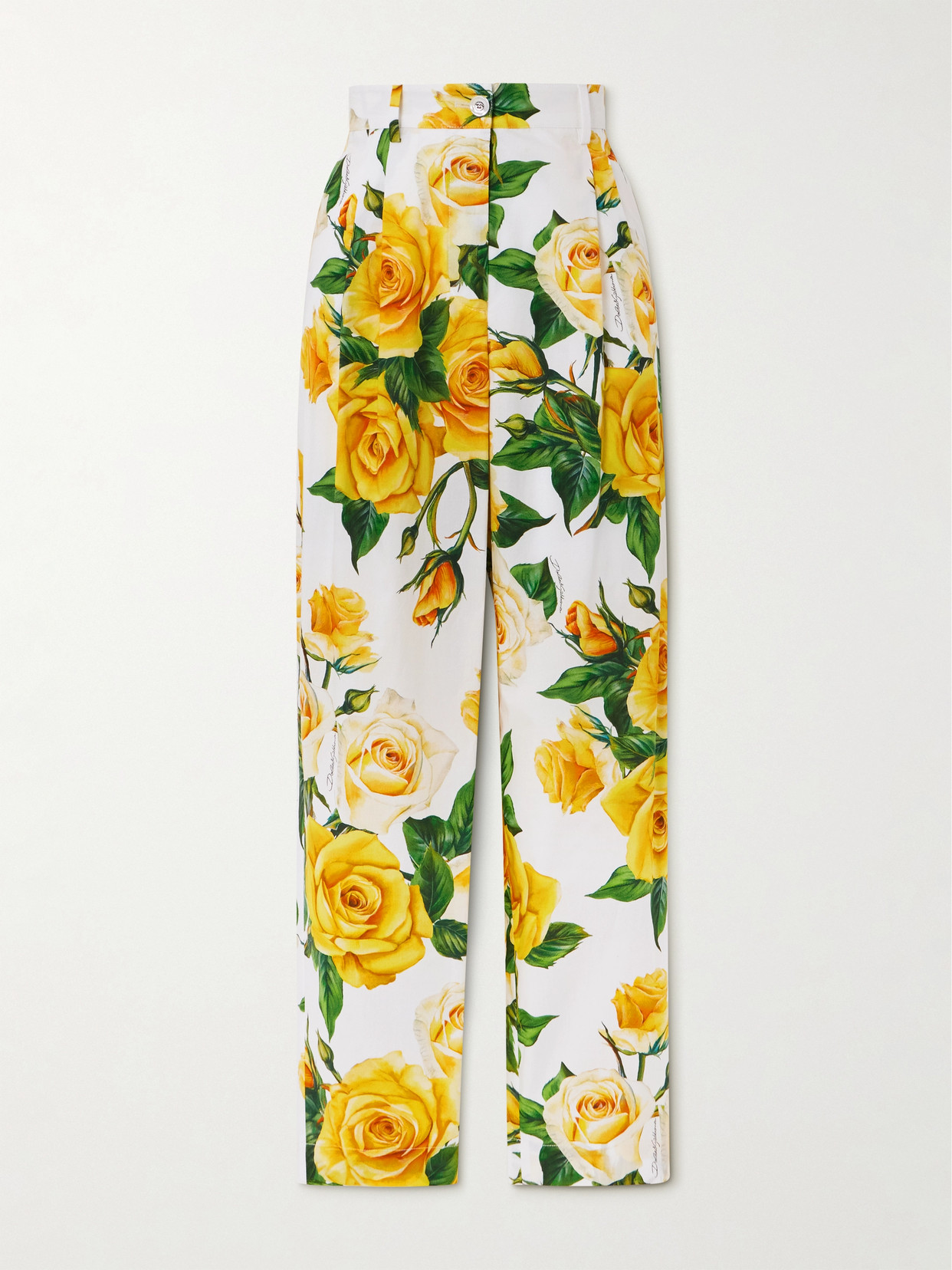 Dolce & Gabbana Floral High-rise Cotton Cropped Pants In Yellow