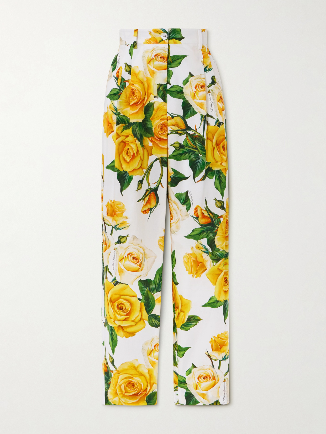 Shop Dolce & Gabbana Floral-print Cotton-poplin Straight-leg Pants In Yellow