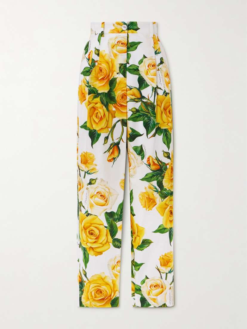 Dolce & Gabbana Floral-print Cotton-poplin Straight-leg Pants