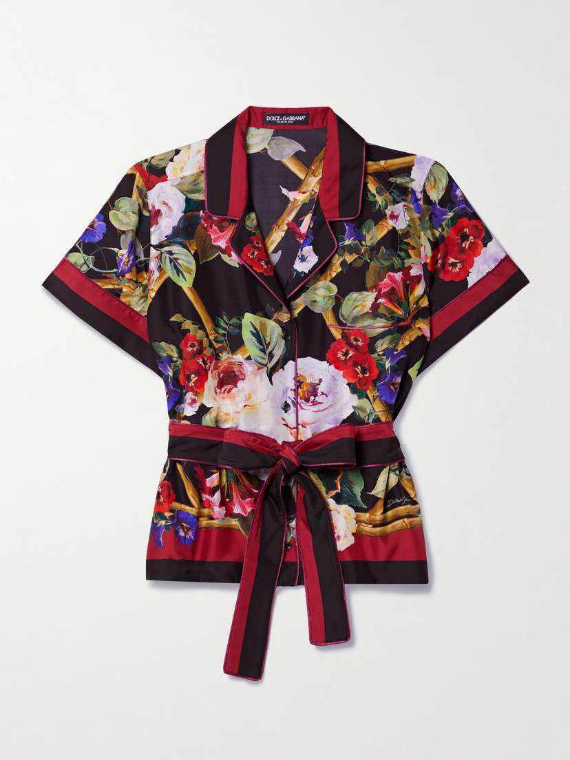 Dolce & Gabbana Belted Printed Silk-twill Shirt - IT36