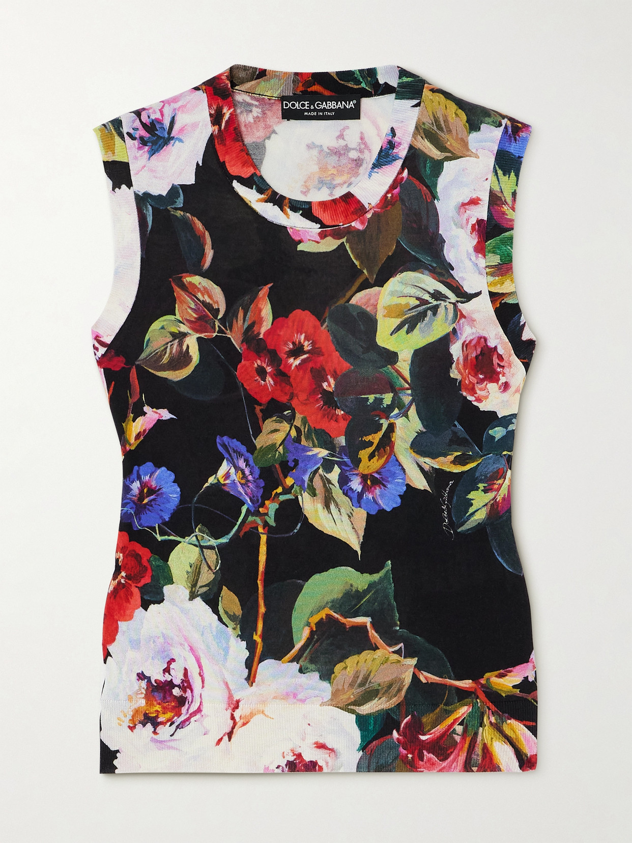 Dolce & Gabbana Floral-print Silk Tank In Black