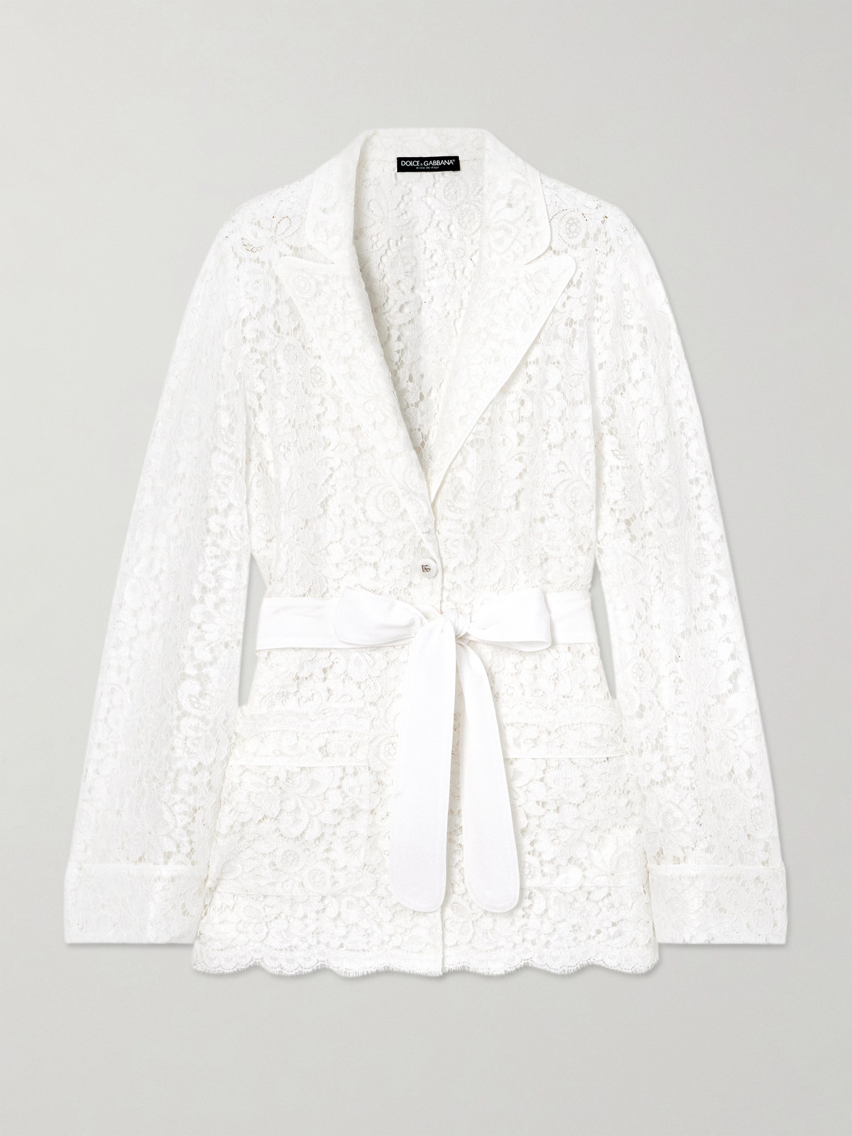 Dolce & Gabbana Belted Corded Lace Jacket In White