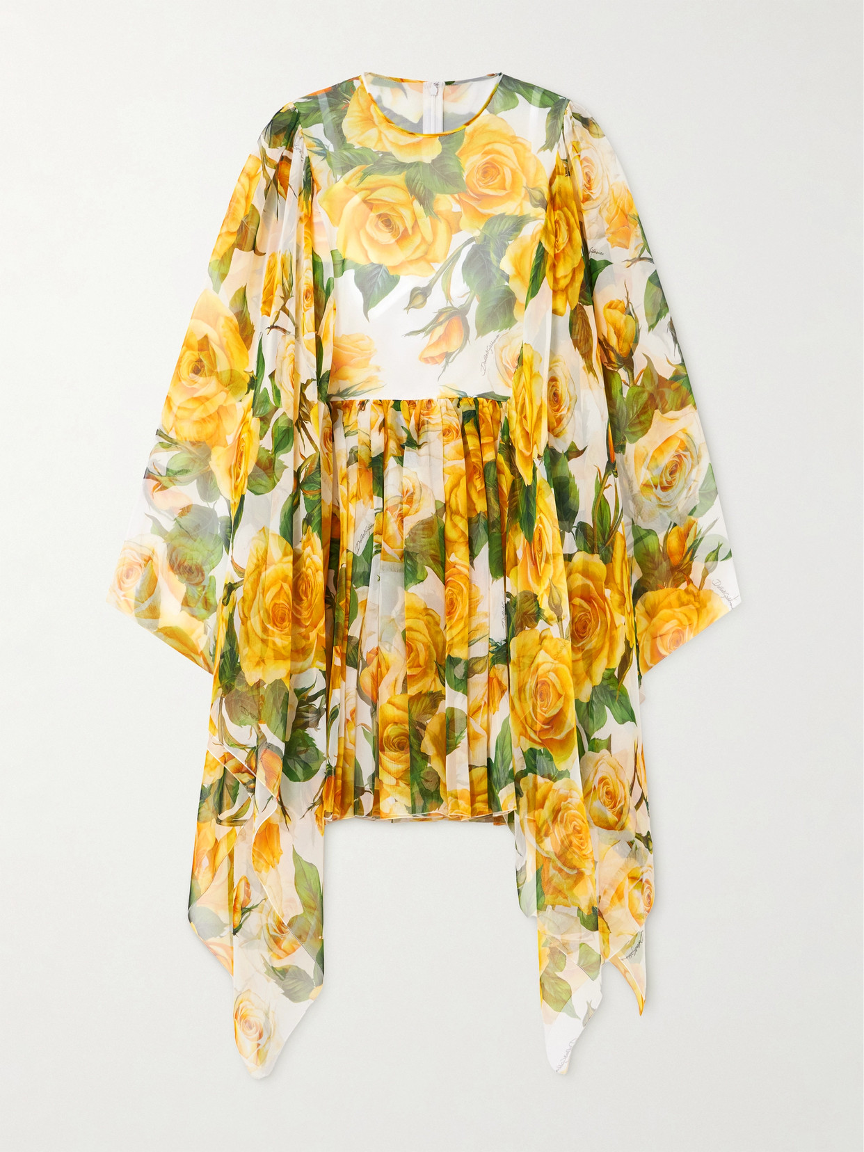 Dolce & Gabbana Floral-print Silk-crepon Mini Dress In Yellow