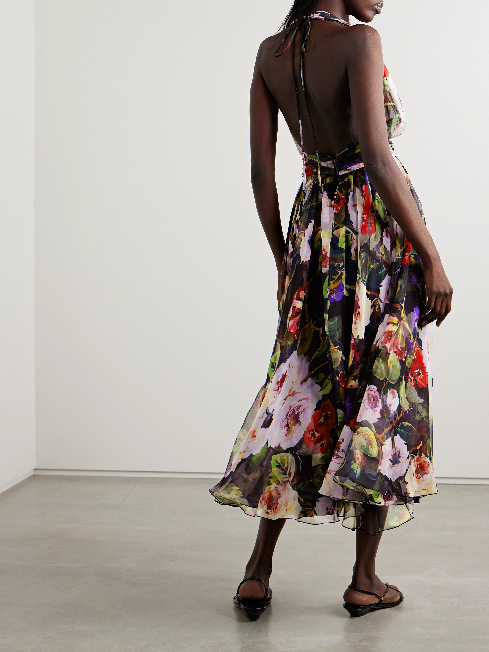 Dolce&Gabbana Gathered floral-print silk-chiffon halterneck midi dress thumbnail