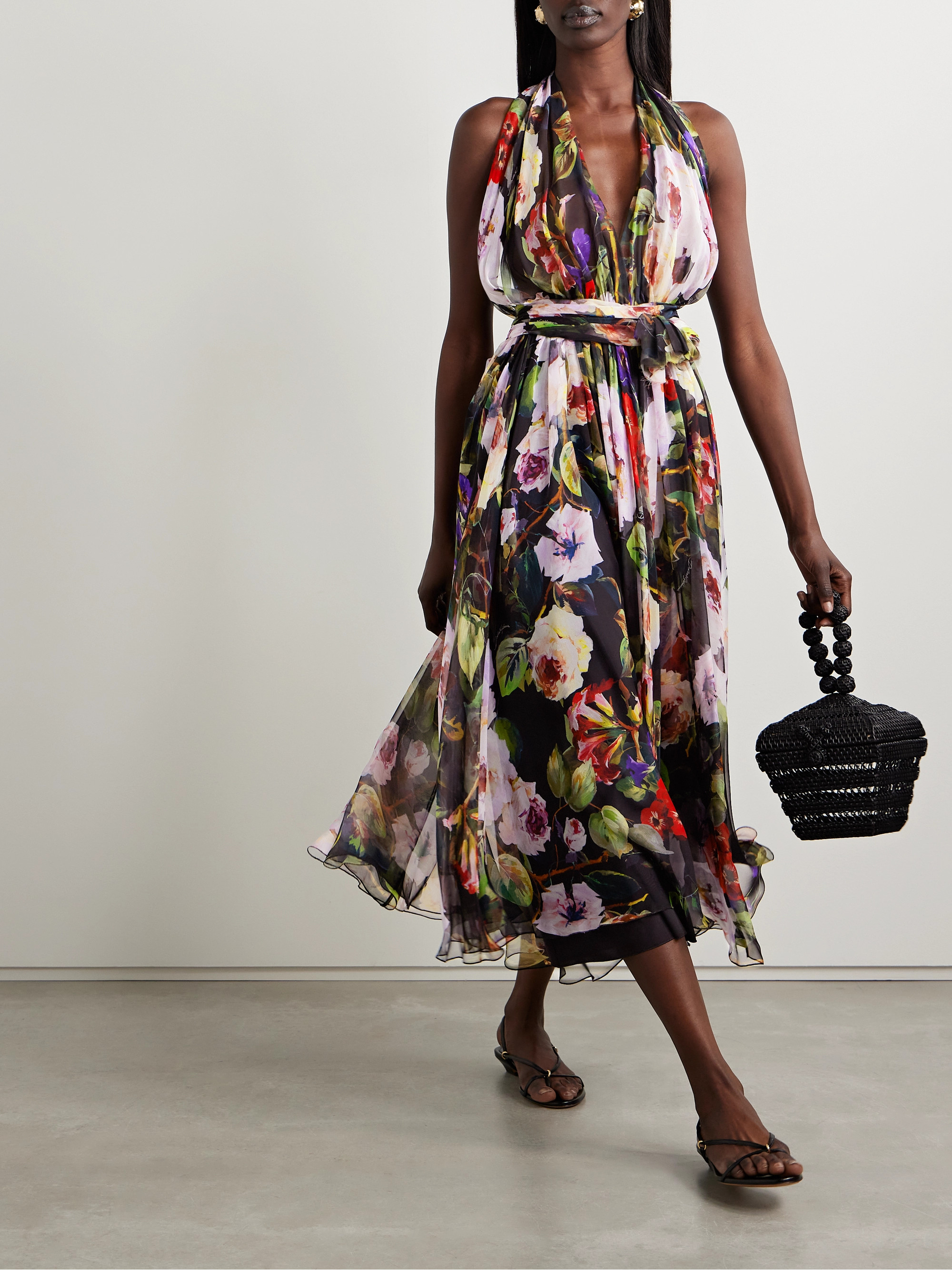 Dolce&Gabbana Gathered floral-print silk-chiffon halterneck midi dress