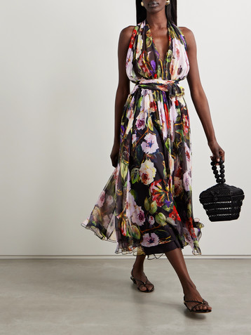 Dolce&Gabbana Gathered floral-print silk-chiffon halterneck midi dress