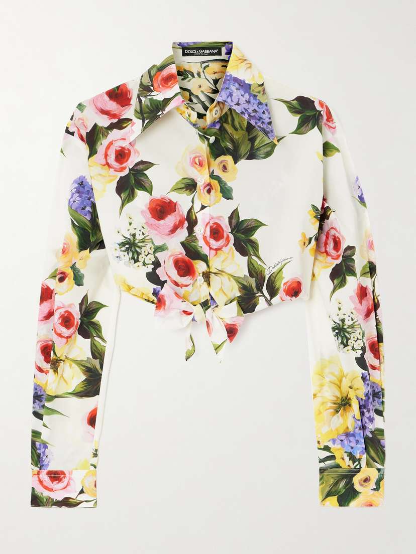 Dolce & Gabbana Cropped Tie-front Floral-print Cotton-poplin Shirt
