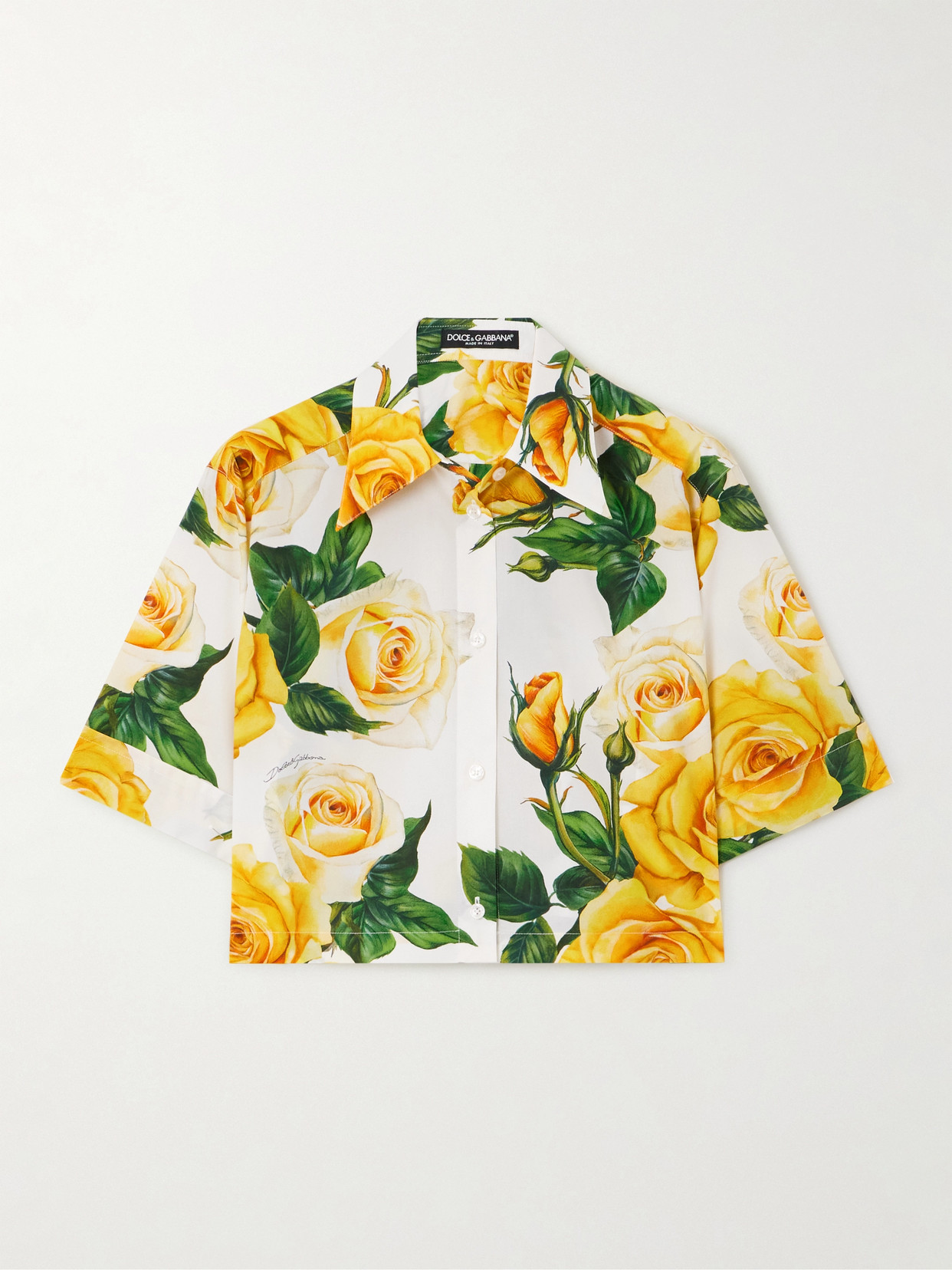 Shop Dolce & Gabbana Cropped Floral-print Cotton-poplin Shirt In Yellow