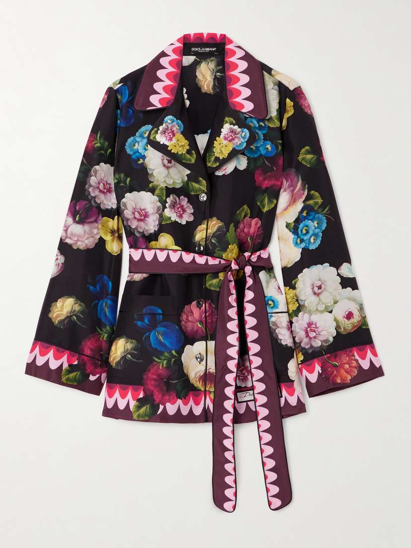 Dolce & Gabbana Belted Floral-print Silk-twill Shirt