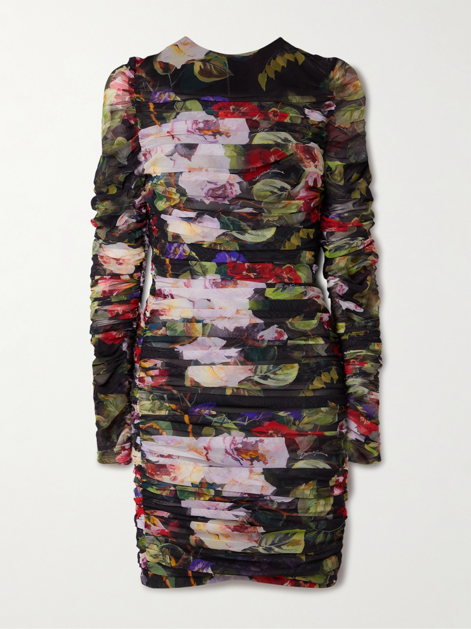 Dolce&Gabbana Ruched floral-print stretch-tulle mini dress thumbnail