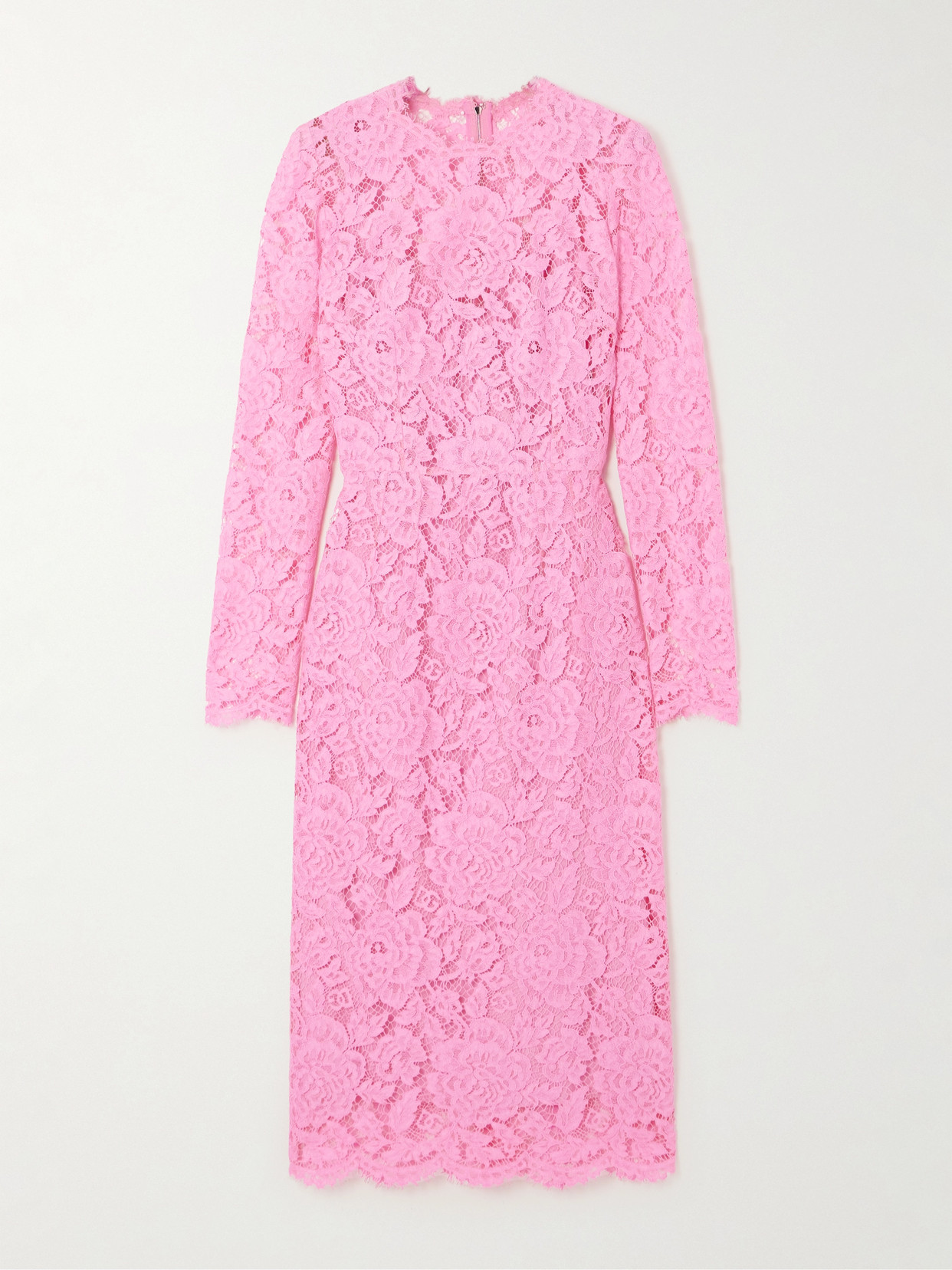 Dolce & Gabbana Midi Dress In Floral Cordonnet Lace In Pink