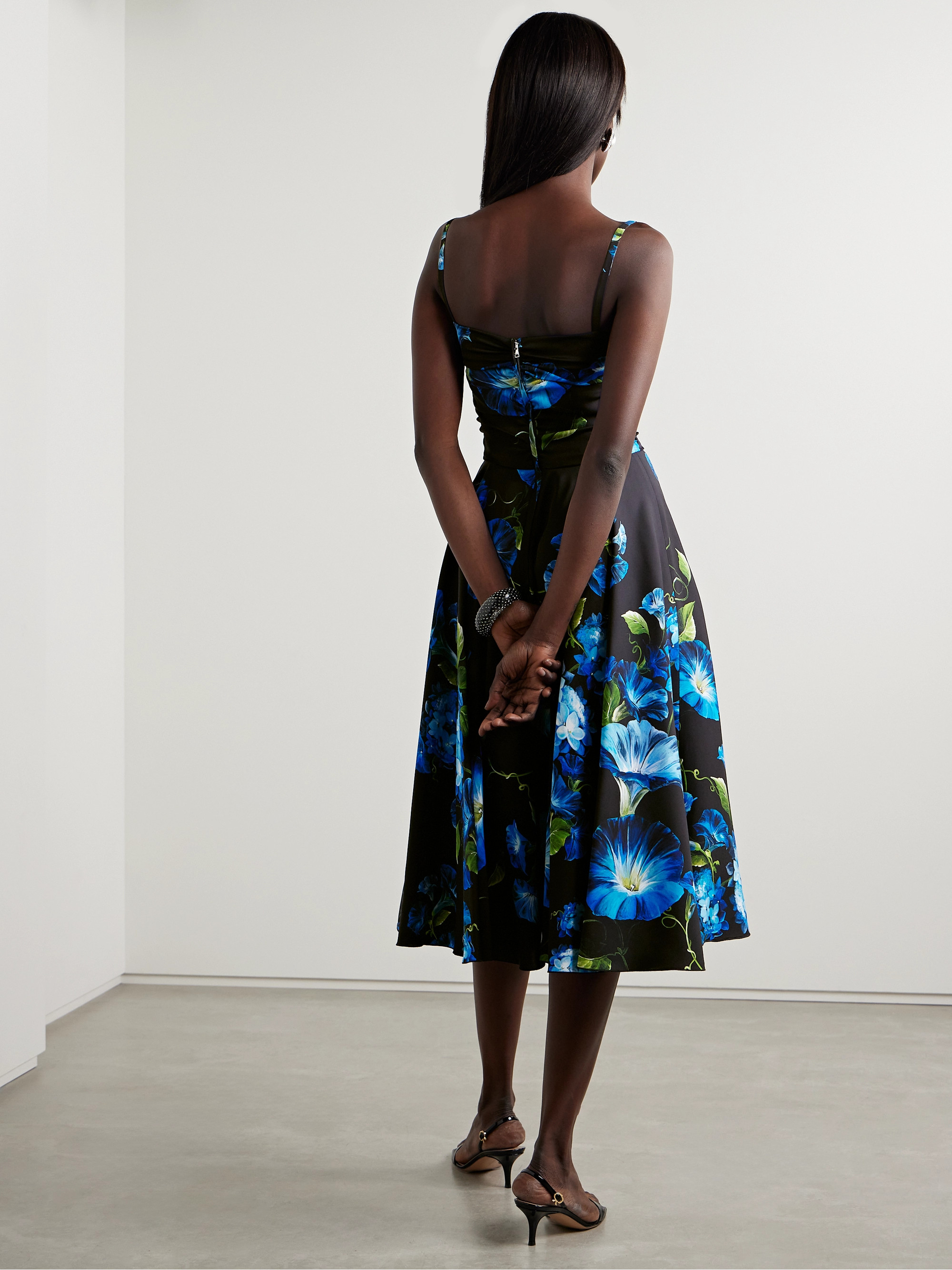 Dolce&Gabbana Gathered floral-print silk-blend charmeuse midi dress thumbnail