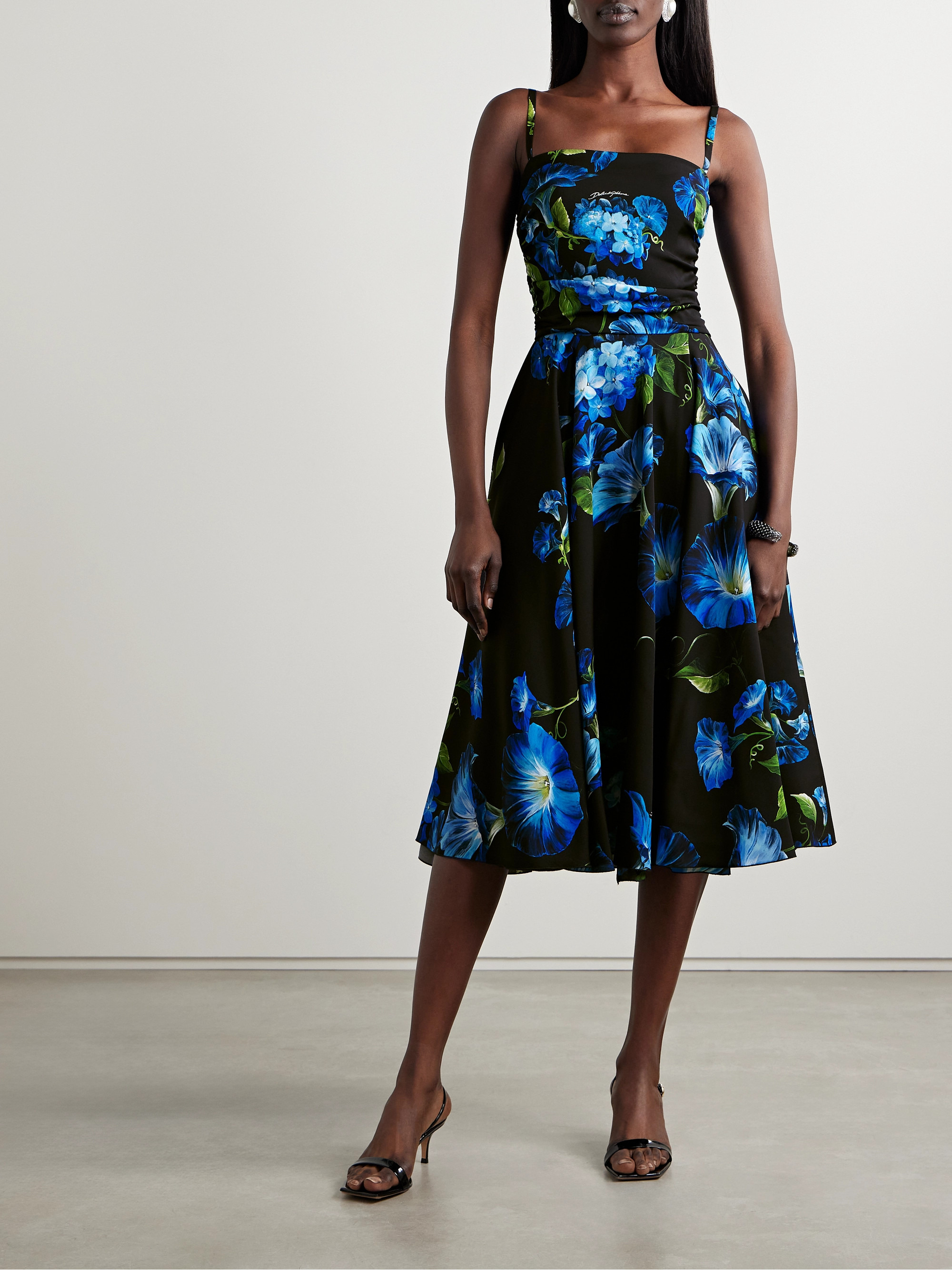Dolce&Gabbana Gathered floral-print silk-blend charmeuse midi dress thumbnail