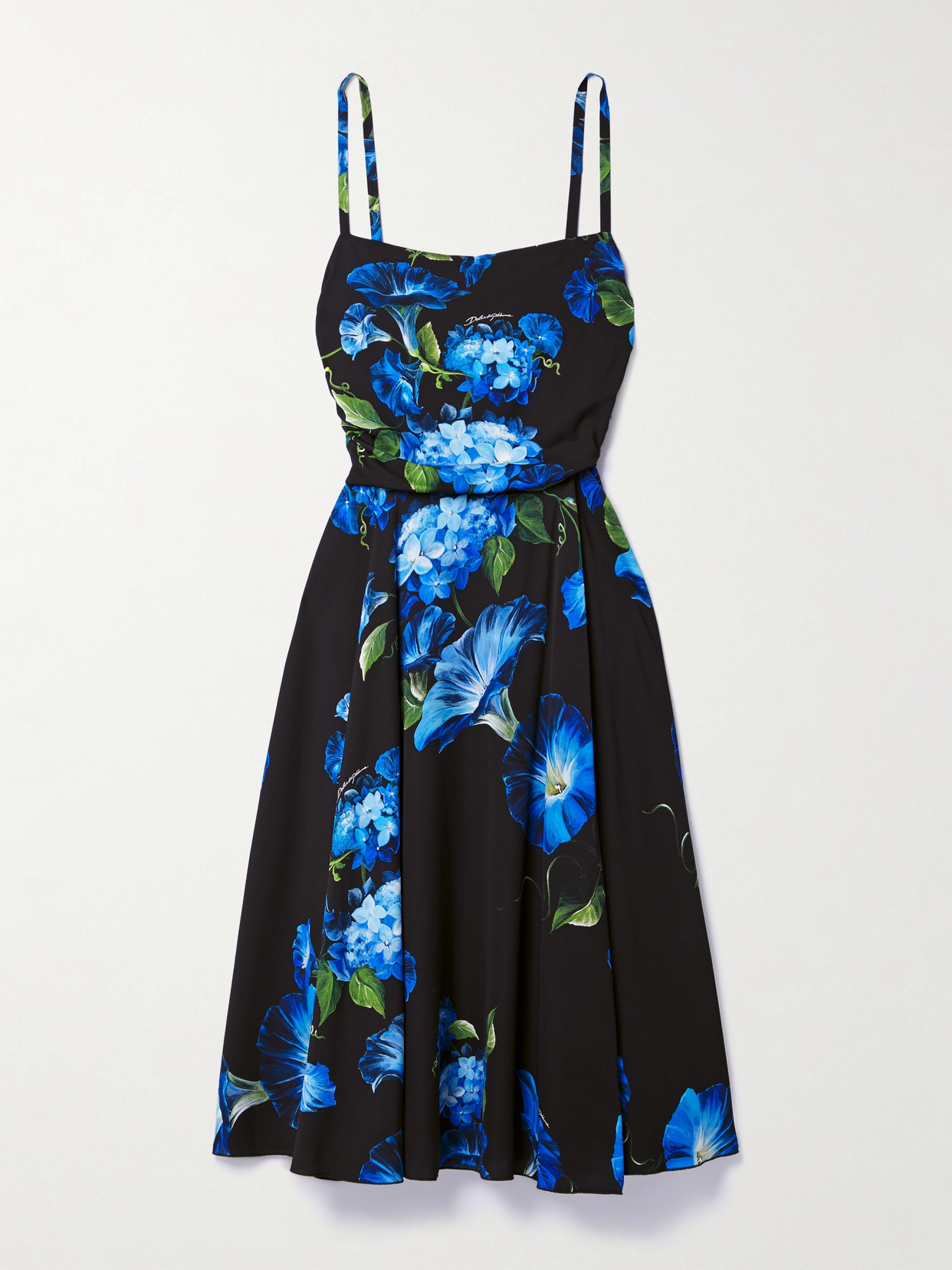 Dolce & Gabbana Gathered Floral-print Silk-blend Charmeuse Midi Dress - Blue