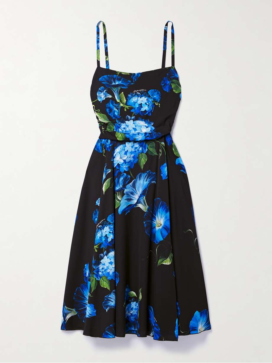 gathered floral-print silk-blend charmeuse midi dress